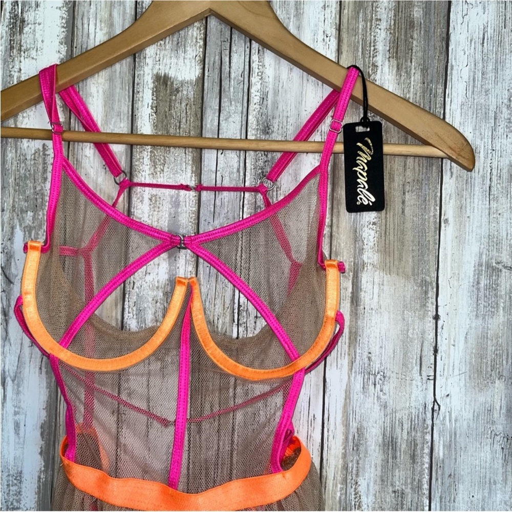 NWT Mapale Neon Candy Mesh Babydoll Lingerie - Picture 5 of 8